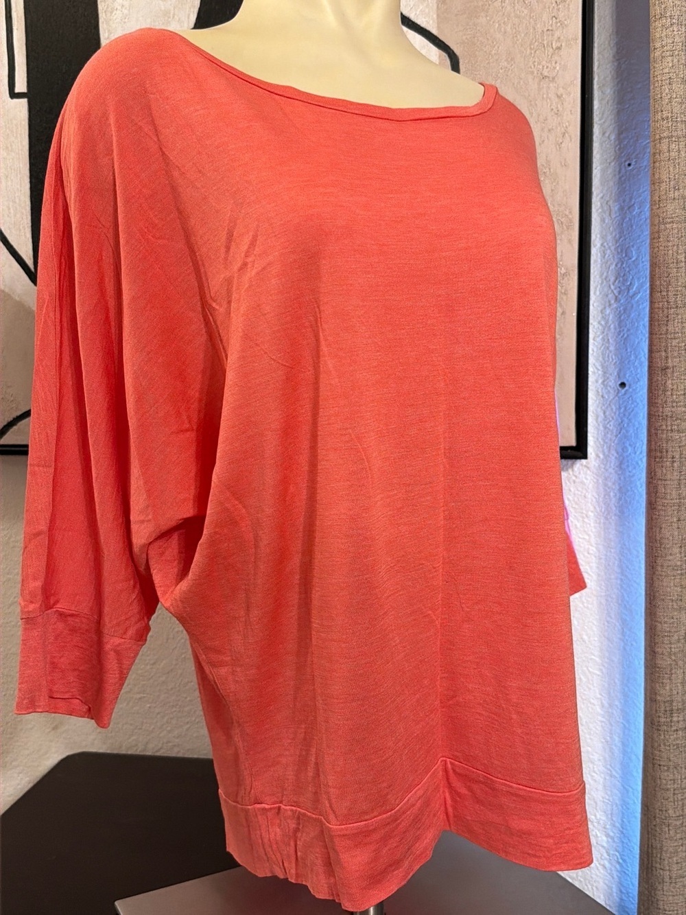 Eileen Fisher Coral Boatneck Three-Quarter Sleeve Top Silk Blend